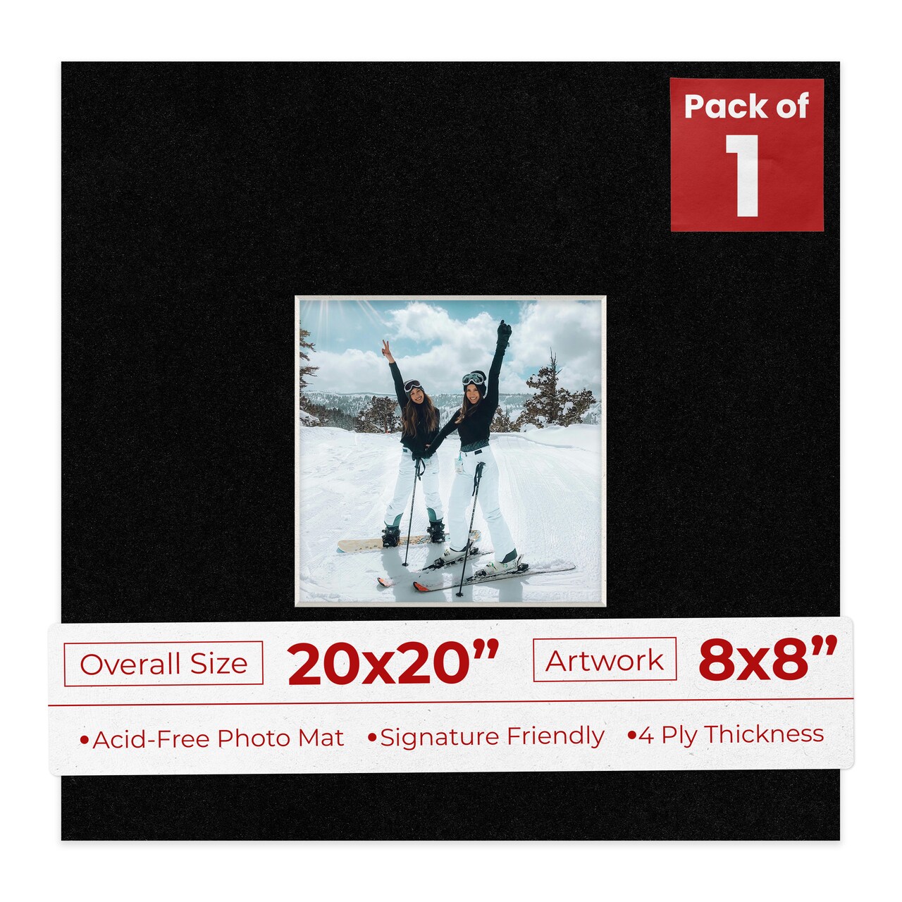 Black with Black Core Mat Board for 20x20 Frames - Fits 8x8 Photos